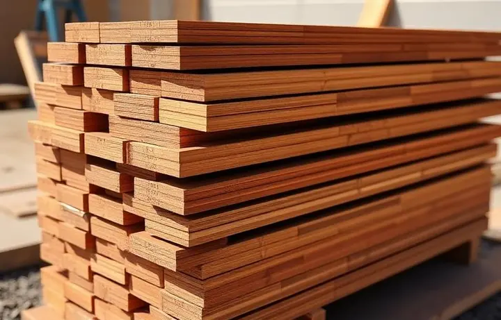 Stack of fresh composite deck boards on a job site