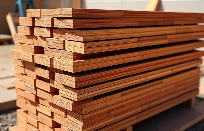 Stack of fresh composite deck boards on a job site