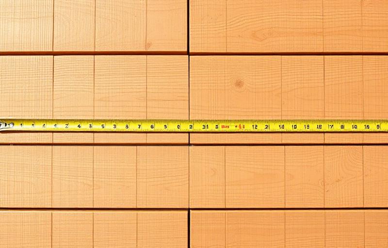Tape measure stretched across cedar deck boards measuring square footage