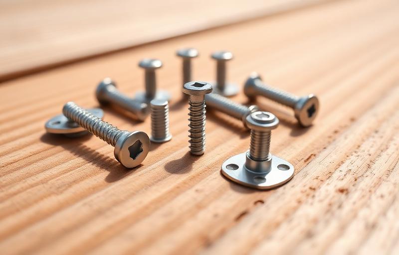 Stainless steel deck screws and hidden fastener clips on a wood board