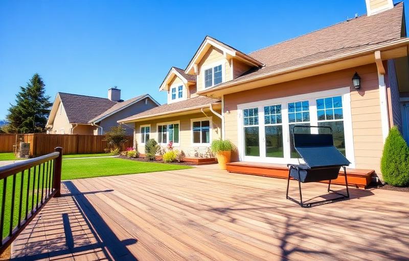 Beautiful suburban home with a brand new large wooden deck